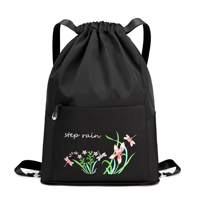 Embroidered Backpack with Drawstring