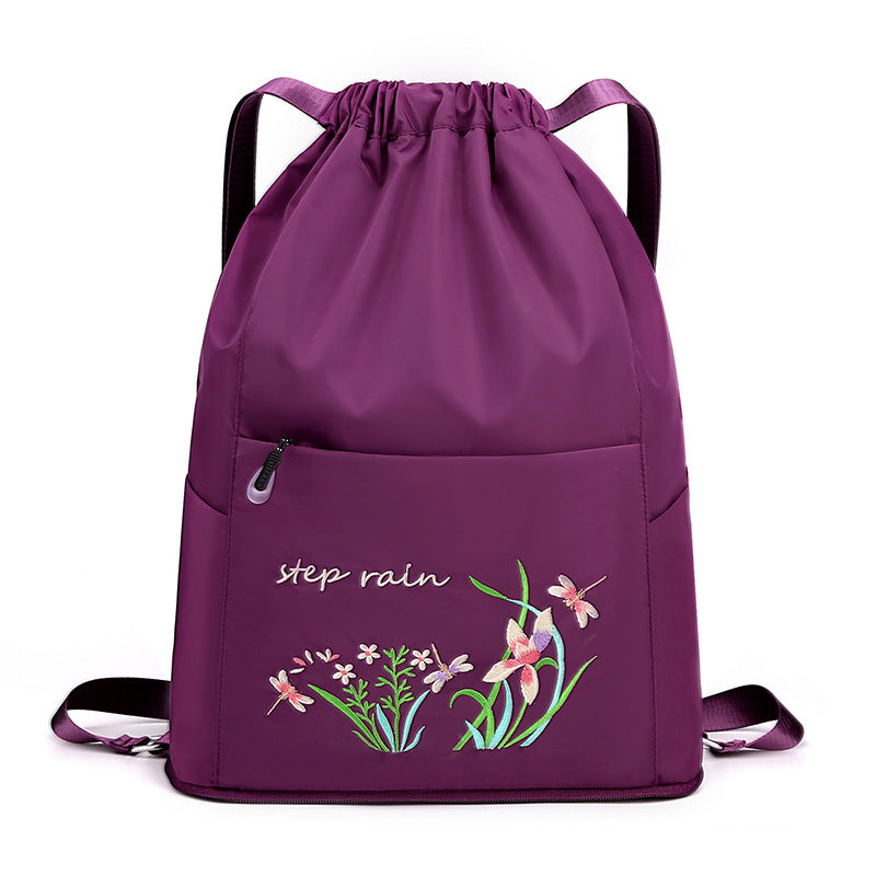 Embroidered Backpack with Drawstring