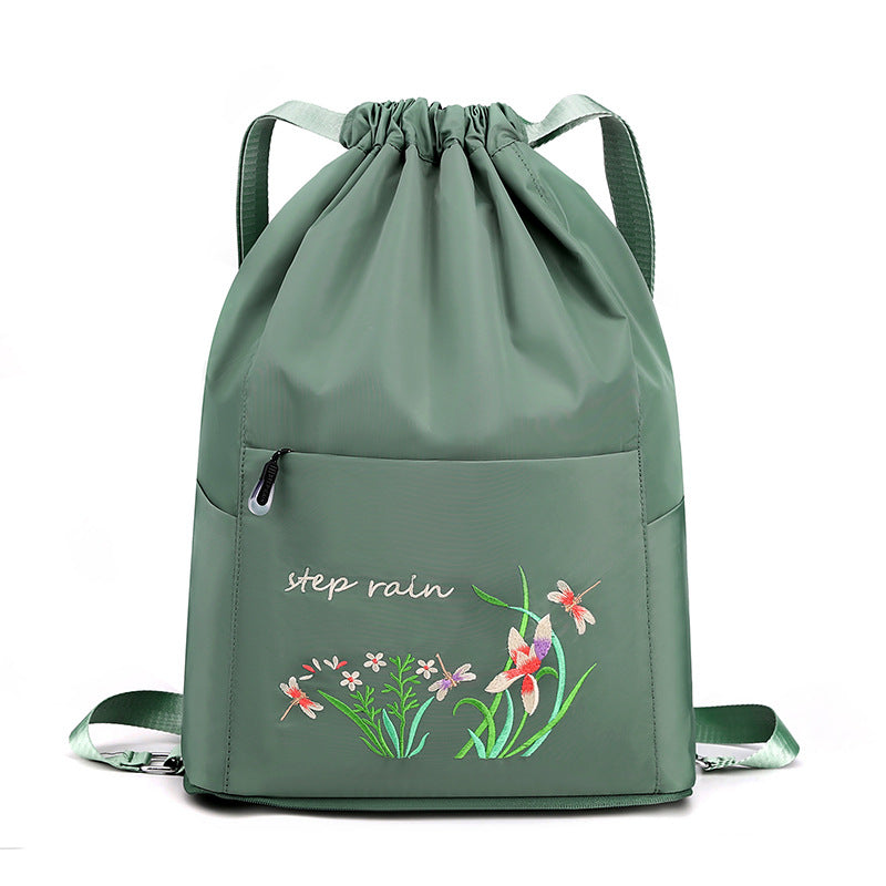 Embroidered Backpack with Drawstring