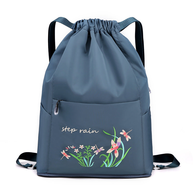 Embroidered Backpack with Drawstring