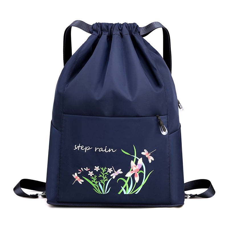 Embroidered Backpack with Drawstring