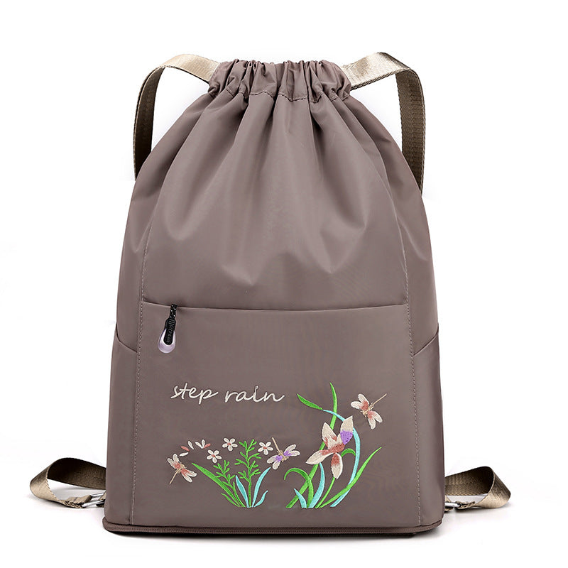 Embroidered Backpack with Drawstring