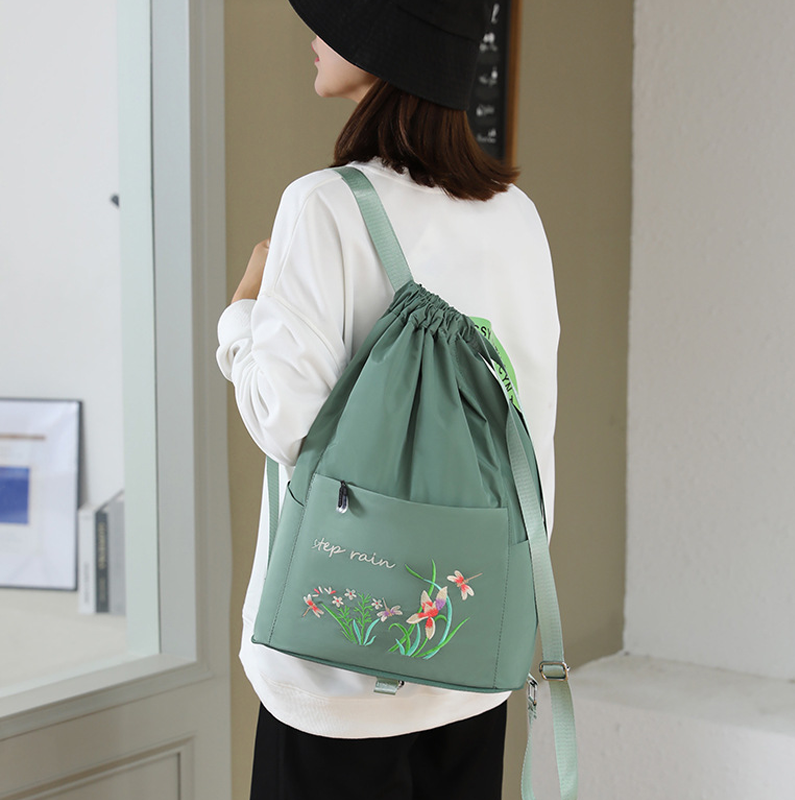 Embroidered Backpack with Drawstring