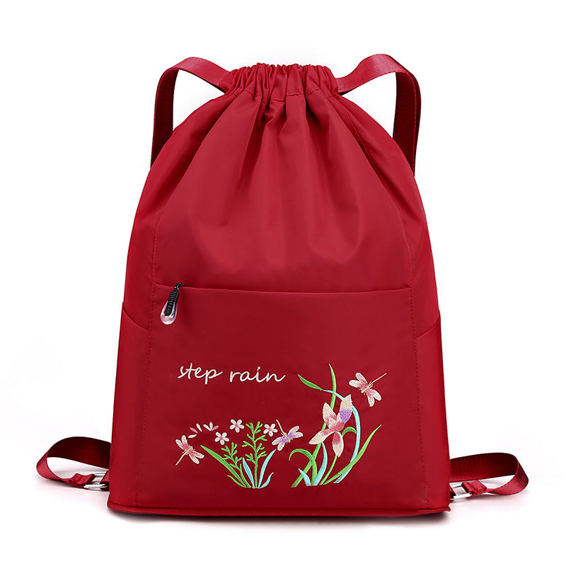 Embroidered Backpack with Drawstring