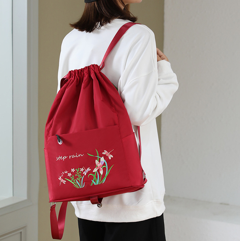 Embroidered Backpack with Drawstring