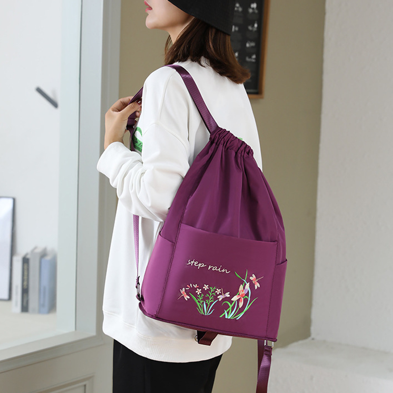 Embroidered Backpack with Drawstring