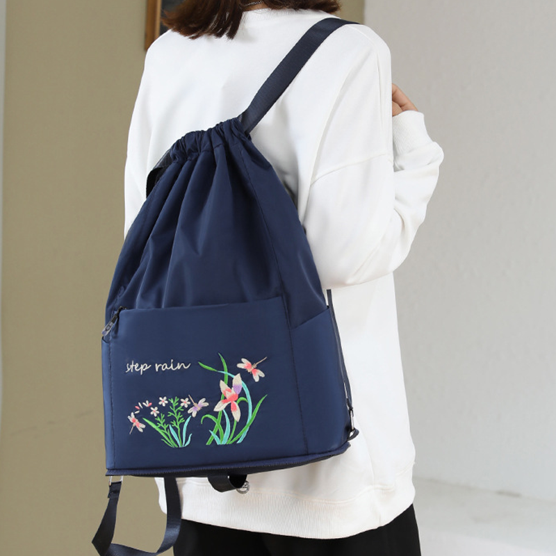 Embroidered Backpack with Drawstring